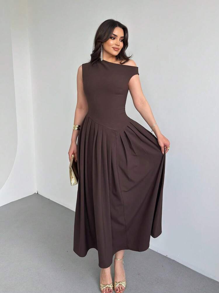 Elegant Women's Square Neck Ruffle Skirt Dress, Elegant Sexy Party Knit Fabric Ruffle Trim Cocktail Dress For Evening Date, Holiday, Wedding, Daily, Birthday Party, Formal Dinner, Baby Shower, Photoshoot, Bachelorette Party Summer - Brown - View 5