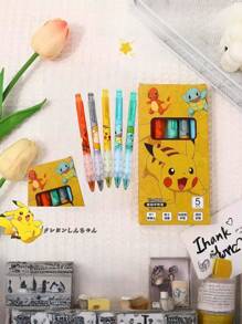 pokemon Stylos gel de pression kawaii Pikachu Pokémon, paquet de 5 pièces, pointe 0,5 mm, noirs. Fournitures scolaires et de bureau, cadeau de fête
