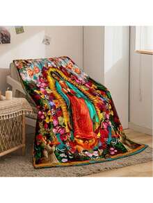 1 pieza Manta con estampado de la Virgen María, ultra suave y de felpa con estilo moderno, temática espacial para todas las estaciones, hecha de tela de punto de 100% poliéster, ligera y cálida, apta para siesta en la oficina, coche, avión, viaje, campamento - Textil para el hogar acogedor, sofá, ropa de cama - Multicolor - Ver 2