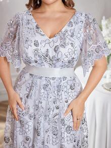 SUPGIR [Vestido de noche de gala de flores bordado con lentejuelas, cuello de rhinestone, mangas abullonadas elegantes] - Blanco - Ver 4