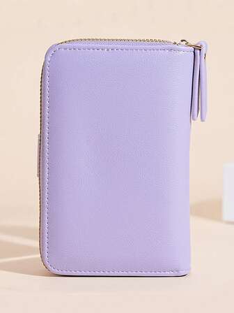 Cartera compacta plegable con hebilla metálica de mariposa, de unicolor elegante y fresco, con cremallera, monedero para mujer, cartera pequeña, cartera mini, color morado