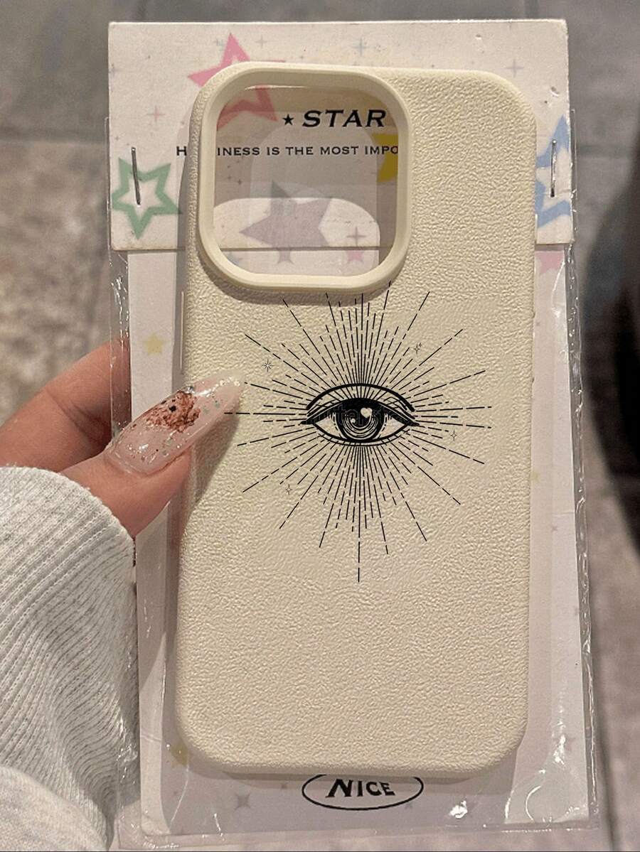 1pc Simple Black Eye Pattern Litchi Leather Anti-Fall Anti-Slip Soft Phone Case Protective Cover Compatible With Apple & Phones,International Version, Not The Domestic Version - Multicolor - View 1