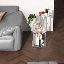 1pc Transparent Acrylic Side Table, Modern Design, Easy Assembly, Space Saving, Multifunctional Nightstand Suitable For Living Room, Bedroom, Hallway, Bathroom