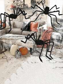 1 pieza Araña gigante negra de Halloween para decoración exterior, araña falsa grande y peluda, decoración para el patio y fiestas de Halloween