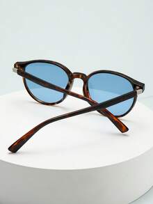 1 pieza Gafas de moda con montura de ojo de gato retro y estilo minimalista, accesorio casual unisex - Marco de caparazón de tortuga, pieza azul - Ver 5