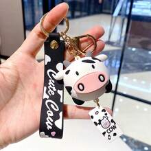 Cartoon Silicone Cows Car Keychains Creative Cute Animal Milk Cow Pendant Car Keychains Car Bag Accessories Jewelry Christmas Gifts - Multicolor - View 7
