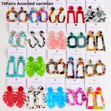 10 Cặp/Gói Hoa tai thả rỗng hình lá Acrylic Bohemian cho nữ, Họa tiết hình học nhiều màu sắc, Kiểu dáng ngẫu nhiên, Quà tặng trang sức dự tiệc/du lịch - 10 đôi bông tai acrylic - Xem 20