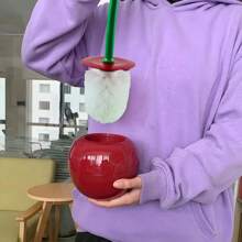 Cepillo de inodoro creativo con soporte, bol y mango largo, herramienta de limpieza del hogar para el baño, con base para almacenamiento y acabado, cerdas gruesas para una limpieza profunda, resistente a la oxidación y a las fugas - forma de cereza roja