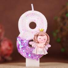 Handmade 0-9 Number Letter Birthday Candles, DIY Birthday Cake Festival Theme Party Decorations, Gradient Pink And Purple Angel Girl Fine Glitter Painted Numeric Candles For Birthday Celebration, Wedding, Party, Female Version