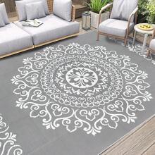 New-  Waterproof Outdoor Rug 6x9, Reversible Plastic Straw Patio Camping Rug, Indoor Outdoor RV Mat Carpet For Deck, Camper, Porch, Balcony, Backyard, Picnic, Floral Grey - 花卉灰色 6 X 9 - 查看 5