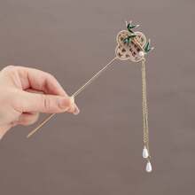 1pc Vintage Chinese Character & Butterfly Decorative Folding Fan Hair Clip, New Chinese Style Peony Tassel Hairpin, Elegant Classical Hair Accessory
