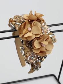 1pc Handcrafted Artificial Flower Fabric Hairband With Rhinestone Baroque Design, Great Valentine's Day Gift, Hairband Headband For Women ,Hair Accessories - Red - View 15