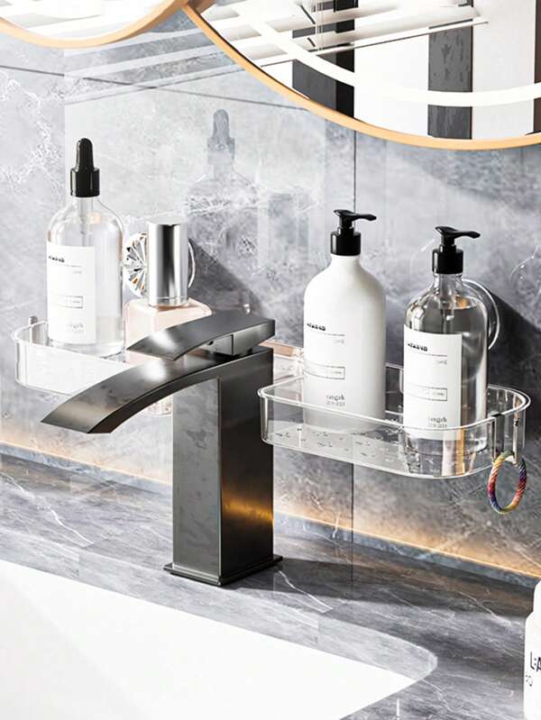 1pc Suction Cup Faucet Storage Rack, Faucet Hanger, Soap Dispenser Holder, Sink Hanger, Bathroom Storage Rack, No Drilling Luxury Bathroom Suction Cup Wall Mount Removable Storage Rack