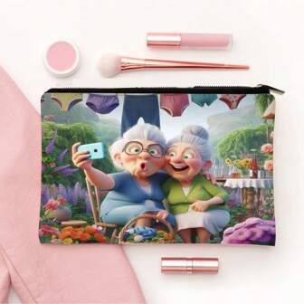 1 Stück Lustige Oma-Muster Kosmetiktasche, Polyester, geruchlos, Sicherheitsreißverschluss, multifunktional, leichter Reißverschluss, mit Damen Reise-Kosmetiktasche, Schulanfang, Weihnachtsgeschenk