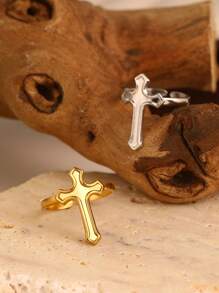 1 pièce Bague design croix en acier inoxydable à la mode, convenant aussi bien aux hommes qu'aux femmes pour un port quotidien