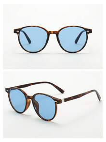 1 pieza Gafas de moda con montura de ojo de gato retro y estilo minimalista, accesorio casual unisex - Marco de caparazón de tortuga, pieza azul - Ver 3