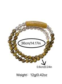 1pc Multi-Layer Wrapped Green Sandalwood, Gray Crystal Carved Text Beaded Bracelet For Women, Vintage Bohemian Elegant Fashion Accessory For Daily, Party, Vacation, Prayer, Meditation Wear