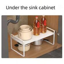 Expandable Metal Microwave Rack | 2-Tier Kitchen Storage Organizer | Multi-Purpose Countertop Shelf With Pull-Out Drawers | Adjustable 40-64cm Height | Ideal For Spice Jars, Appliances & Utensils | Sleek Design For Modern Kitchens, Appliance Organizer | Twotier Design | Functional Kitchenware - White - View 8