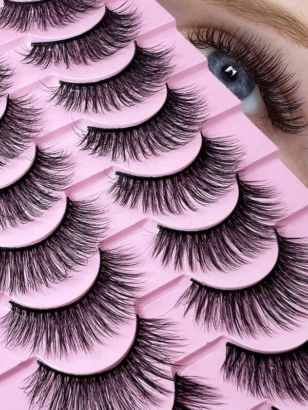 20pcs Densely Natural Cross Complete One-Piece Magnetic False Eyelashes For Women, Self-Adhesive Glue-Free Soft Magnetic Fiber Lashes, 10 Pairs Lightweight Matte Stem Painless Wear, Suitable For Nude Makeup, Bride, Stage Performance, Waterproof, Reusable