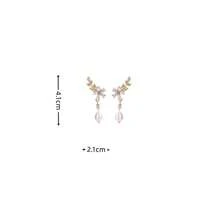 1 对优雅人造珍珠、花朵和叶子设计女士耳坠，适合日常佩戴情人节、妈妈、母亲、母亲节、礼物 - 金色 - 查看 3