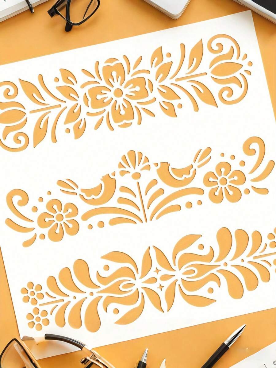 可重复使用的塑料民间装饰绘画模板 - 用于绘画花朵的角模板 12x12 英寸花卉图案斯堪的纳维亚风格 - 适用于 DIY 艺术工艺墙面帆布家具 - 送给艺术家和手工艺人、返校、学校用品的完美礼物