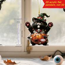 1pc/2pcs Halloween Creative 2D Acrylic Witch Pumpkin Dress Up Cat Decoration Decorations Home Decoration Room Decoration Perfect Halloween Bag Key Car Rearview Mirror Decorations Ideal Family & Friends Holiday Gifts Holiday Atmosphere Decorations.
