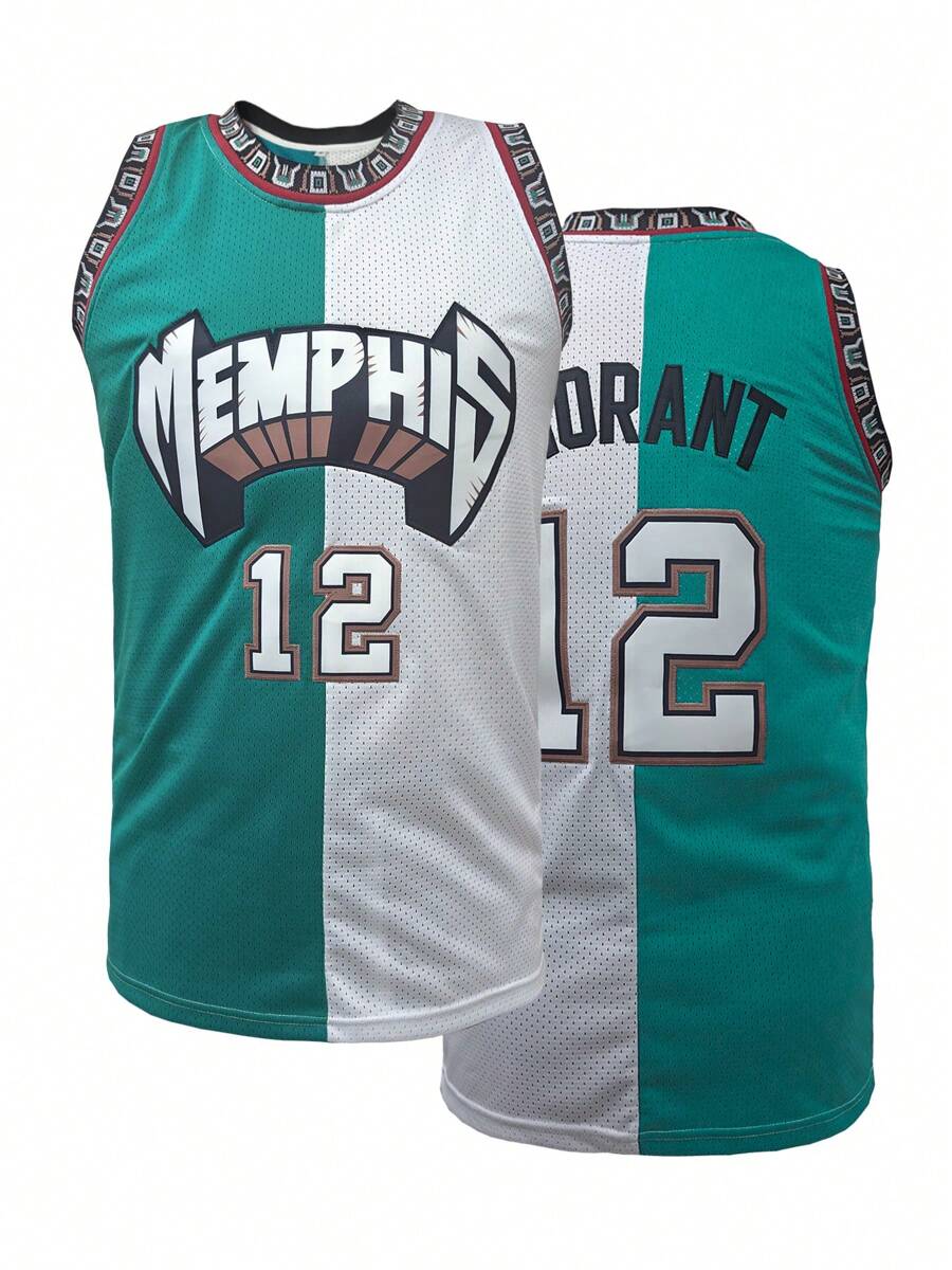 Jersey de baloncesto para hombres n.º 12 verde y blanco sin mangas con cuello redondo amplio y bordado de letras y números, adecuado para baloncesto, deportes, running y fitness