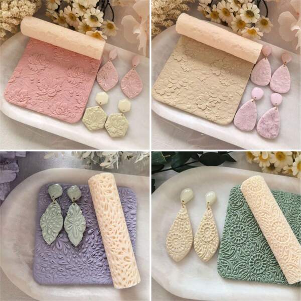 Multi-Element Floral Texture Soft Clay Roller, Soft Clay Earring Making Tool, High Precision Texture Rolling Pin Mold Set, DIY Creative Decorative Earrings, Brooches, Pendants And Other Making Tools