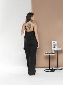 Asymmetric Blouse Set With Elegant Palazzo Pants C3142 - Black - View 2