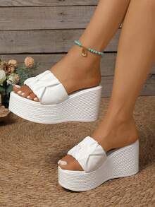 Sandali da donna con zeppa e platform bianchi, alla moda, versatili, antiscivolo, con tacco alto a punta aperta, suola spessa, adatti per l'estate