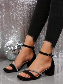 Girls Simple Summer Single Strap Buckle High Heel Sandals, Suitable For Teen Girls, School Style, Dance Shoes - Black - View 2