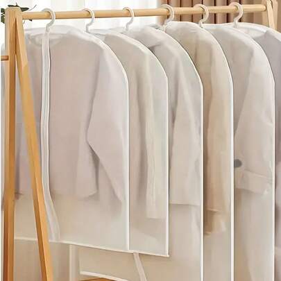 5件套透明衣物防尘罩，防尘袋，衣柜收纳袋，衣物收纳袋 - 西装罩，衣物防尘罩衣柜收纳挂袋，便携式旅行家用衣物收纳袋，可水洗，用于衣柜整理，衬衫，西装，连衣裙保护罩，优质服装防尘罩，透明拉链衣物袋，父亲节好礼