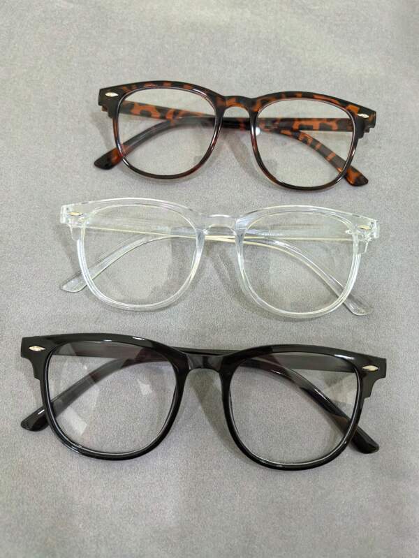 Small Frame Casual Plain Glasses For Men And Women, Anti-Blue Light,Blue Light,And For Computer Reading Gaming TV Phones,Anti Eyestrain,Clear Lens Eye Protection, Suitable For Parties, Shopping And Taking Photos, Glasses Are Available In A Variety Of Colors (Black Glasses, Leopard Glasses, Transparent Glasses)