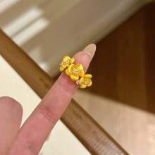 Exquisite Luxury 18K Gold Plated Flower Zirconia Adjustable Cocktail Ring For Women
