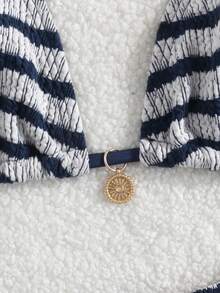 Ladies Summer Beach Striped Lace Up Bikini Top, Popular Swimwear In Europe And America - Navy Blue - View 2