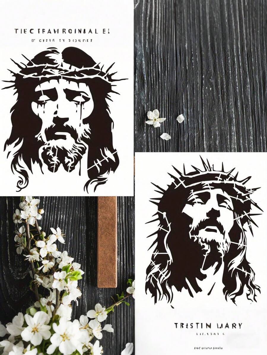 1pc Jesus Artistic Human Portrait Stencils, 11.81*8.19 Inch, Durable PET Craft Templates For Painting, Tattoo Stencil, Home Decor - Wall Art, Art Supplies, Henna Stencils,Craft Supplies,Art Crafts For Adults,Back To School,School Supplies