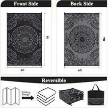 New-  Waterproof Outdoor Rug 6x9, Reversible Plastic Straw Patio Camping Rug, Indoor Outdoor RV Mat Carpet For Deck, Camper, Porch, Balcony, Backyard, Picnic, Boho Black Grey - 波希米亞黑灰色 6 X 9 - 查看 2