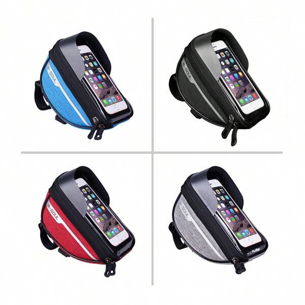 1pc B-SOUL Touch Screen Compatible Polyester Bike Bag, Adjustable Strap Mountain Bicycle Handlebar Pouch For Cycling-Suitable For 4.5-6.4-Inch Mobile Phones, Black, Outdoor Cycling Accessories