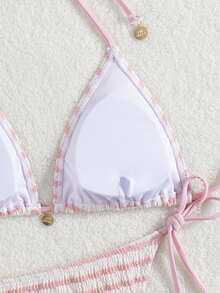 Ladies Summer Beach Striped Lace Up Bikini Top, Popular Swimwear In Europe And America - Baby Pink - View 5