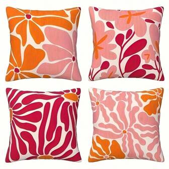 4-pack blommiga örngott i polyester - djärva färgglada moderna abstrakta blommönster dekorativa kuddfodral, 45x45 cm fyrkantig dragkedja, tvättbara, för heminredning, vardagsrum, sovrum, utomhus, högtidsfest, lättskött, inga fyllnadsmedel ingår