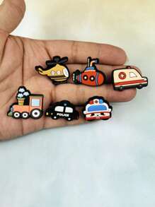 6pcs/Set Car And Plane Cartoon Pattern Sandal Charms & Bracelet Accessories DIY Customized Slippers And Phone Decor, Suitable For Car Enthusiast Birthday & Holiday Gifts