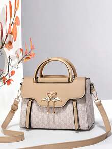 Women's Fashionable Letter Patchwork Shoulder Bag Handbag - Khaki - View 1