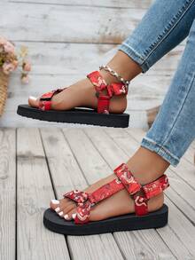 Women's Flat Beach Sandals For Summer, Lightweight EVA Foam Sole, Contrast Color Patchwork Design, Suitable For Long-Time Wear - Crimson Dragon - View 5