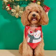 1pc INS Korean Style Pet Bib Scarf, Fashion Bear Design Saliva Bib For Small Dogs, Teddy, Cats, Cartoon Cute Print Pet Scarf, Washable, Suitable For Christmas, Halloween Holidays