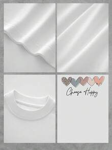 Playera informal de verano para mujer con estampado de amor colorido, cuello redondo, mangas cortas, 100 % algodón, 220 g de algodón grueso - Blanco - Ver 4