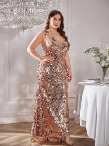 UNITHORSE Plunging Neck Sleeveless Glittering Sequin Embellished Party Cocktail Dress