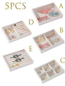 10/1pc Beige And Grey Small Velvet Jewelry Display Tray - Fabric Lined Storage Box For Bracelets, Earrings And Rings, Jewelry Storage Tray, Jewelry Tray, Earrings, Jewelry Necklaces, Rings, Home Decor