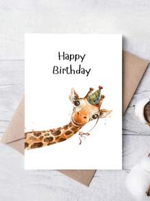 1pc Giraffe Birthday Card With Envelope - Cheerful Cartoon Design, High-Quality Paper, Perfect For Family, Youngsters, Teens, And Loved Ones On All Occasions