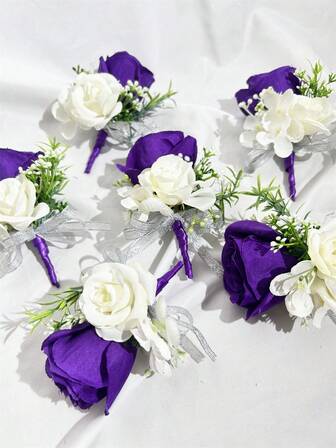 1pc/6pcs Artificial Wedding Flowers Rose Groom Boutonniere Man Brother Corsage Graduate Flower Wedding Corsage Party Decoration Valentine's Day Accessories