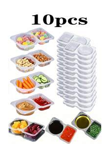 20pcs Portable Dual Compartment Condiment Containers - Reusable Plastic Sauce And Dip Trays, Multi-Function Dip Cups With Lids, Salad Sauce Take-Out Containers, Seasoning Boxes With Dual Compartments, Dual Compartment Snack Containers For Take-Out Sauces, Back To School, Halloween, Travel Snacks And Sauces, Beach Snacks, Christmas, Halloween, Mother's Day, 4th Of July, Parties, Birthday Parties, Gatherings